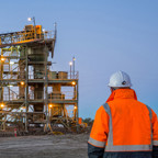 Miner in front of a copper mine head in NSW Australia